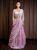 Lilac Pink Tiered Crush Lehenga Sash Set