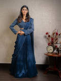 Navy Blue Beads Crush Lehenga with Drape