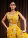 Sequins and Pearl Light Mustard Pant Drape