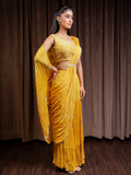 Sequins and Pearl Light Mustard Pant Drape