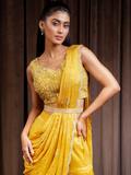 Sequins and Pearl Light Mustard Pant Drape