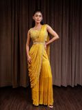 Sequins and Pearl Light Mustard Pant Drape