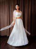 Off White Sequins Crush Lehenga with Organza Cape
