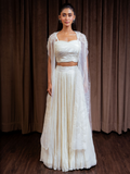 Off White Sequins Crush Lehenga with Organza Cape
