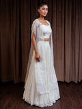 Off White Sequins Crush Lehenga with Organza Cape