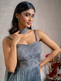 Charcoal Grey Glass Beads Peplum Sharara