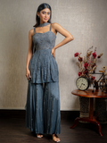 Charcoal Grey Glass Beads Peplum Sharara