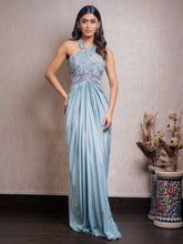 Sea Green Zardosi Drape Gown