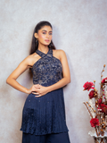 Navy Blue Halter Neck Peplum Sharara