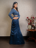 Navy Blue Beads Crush Lehenga with Drape