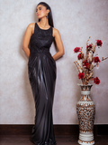 Black Hand Worked Beads Evening Gown