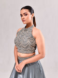 Halter Neck Ruffle Dupatta Lehenga Set