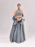 Halter Neck Ruffle Dupatta Lehenga Set