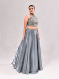 Halter Neck Ruffle Dupatta Lehenga Set