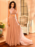 Coloured Sequins Halter Top Skirt Set