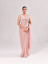 Pearl Cutdana White Embroidery Floral Stitched Saree