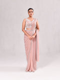 Pearl Cutdana White Embroidery Floral Stitched Saree