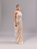 Mirror Grecian Neck Stitched Saree