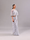 Silver Cape Stitched Saree