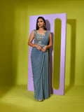 Cutdana Pearl Sequins Floral Drape Saree