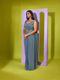 Cutdana Pearl Sequins Floral Drape Saree