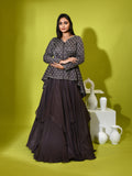 Cutdana Pearl Peplum Handkerchief Ghagra Set