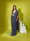 Mirror Cutdana Plunge Ruffle Stitched Saree