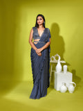 Mirror Cutdana Plunge Ruffle Stitched Saree