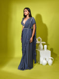 Mirror Cutdana Plunge Ruffle Stitched Saree