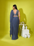 Mirror Cutdana Plunge Ruffle Stitched Saree