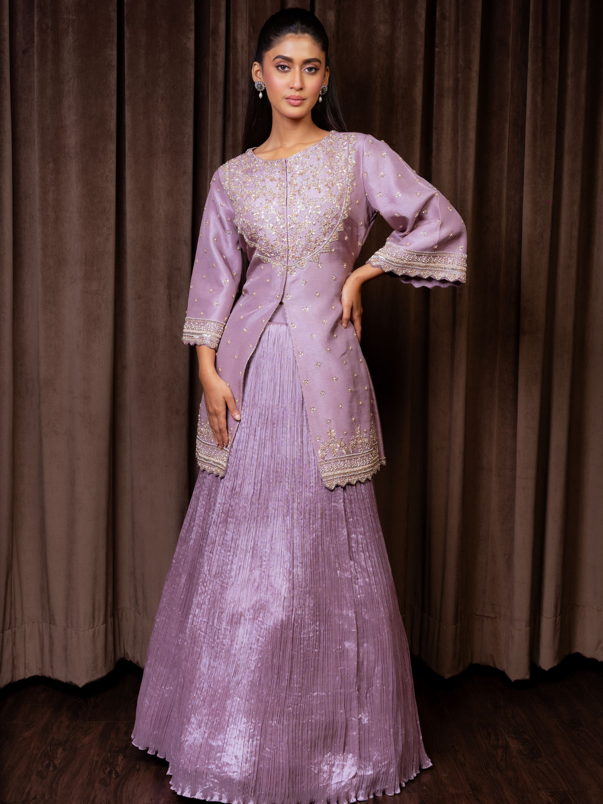 Lilac Zardozi Hand Lehenga Set