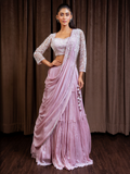 Lilac Pink Tiered Crush Lehenga Sash Set