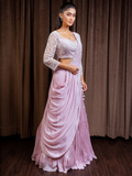 Lilac Pink Tiered Crush Lehenga Sash Set