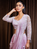 Lilac Pink Tiered Crush Lehenga Sash Set