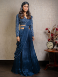 Navy Blue Beads Crush Lehenga with Drape