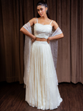 Off White Sequins Crush Lehenga with Organza Cape