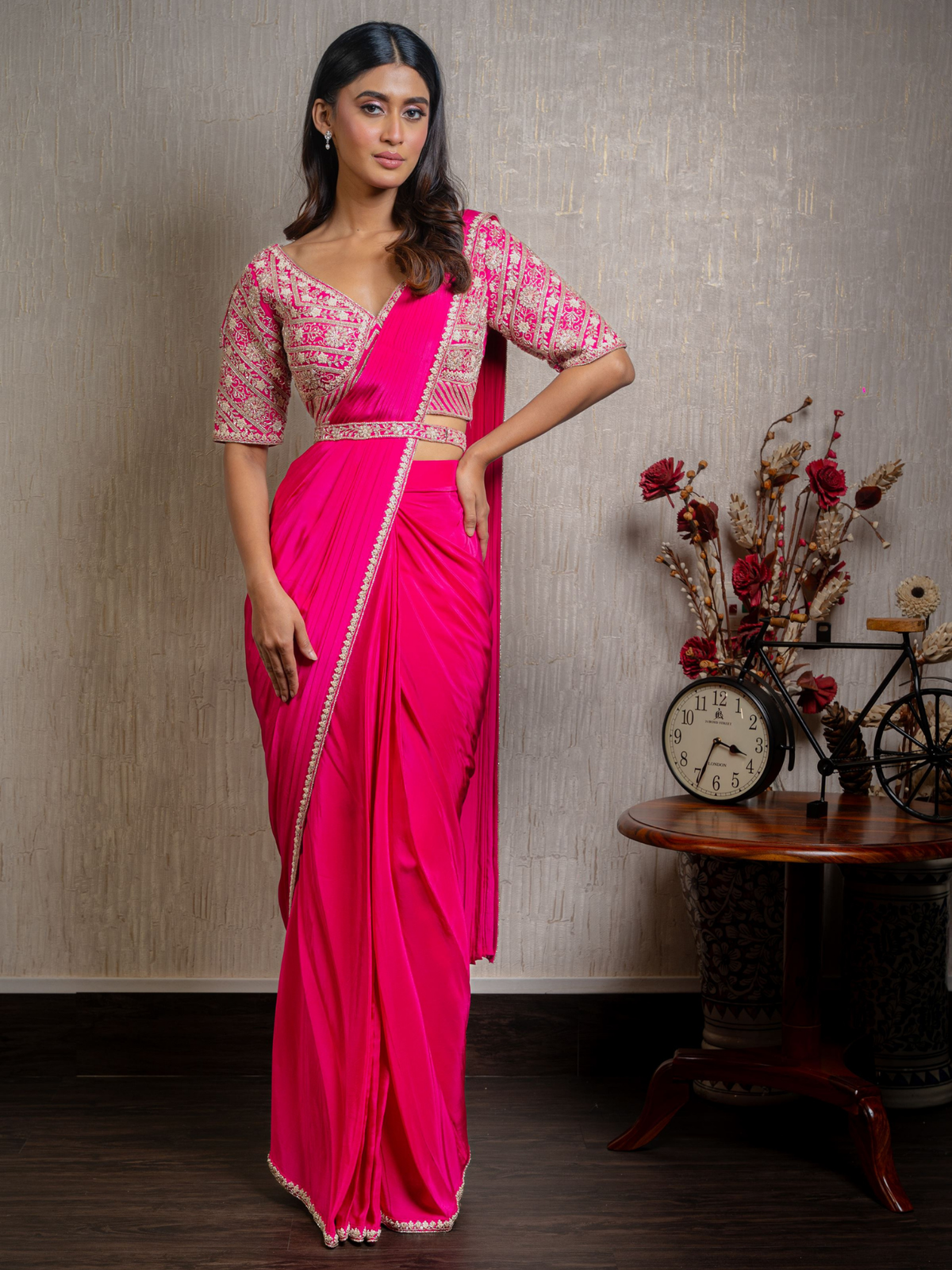 Rani Thread and Beads Stitched Saree
