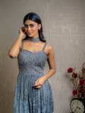 Charcoal Grey Glass Beads Peplum Sharara