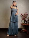 Charcoal Grey Glass Beads Peplum Sharara