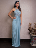 Sea Green Zardosi Drape Gown