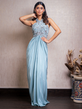 Sea Green Zardosi Drape Gown