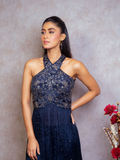 Navy Blue Halter Neck Peplum Sharara