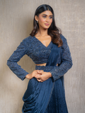 Navy Blue Beads Crush Lehenga with Drape