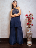 Navy Blue Halter Neck Peplum Sharara