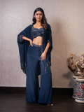 Navy Blue Metallic Hand Work Indo Western