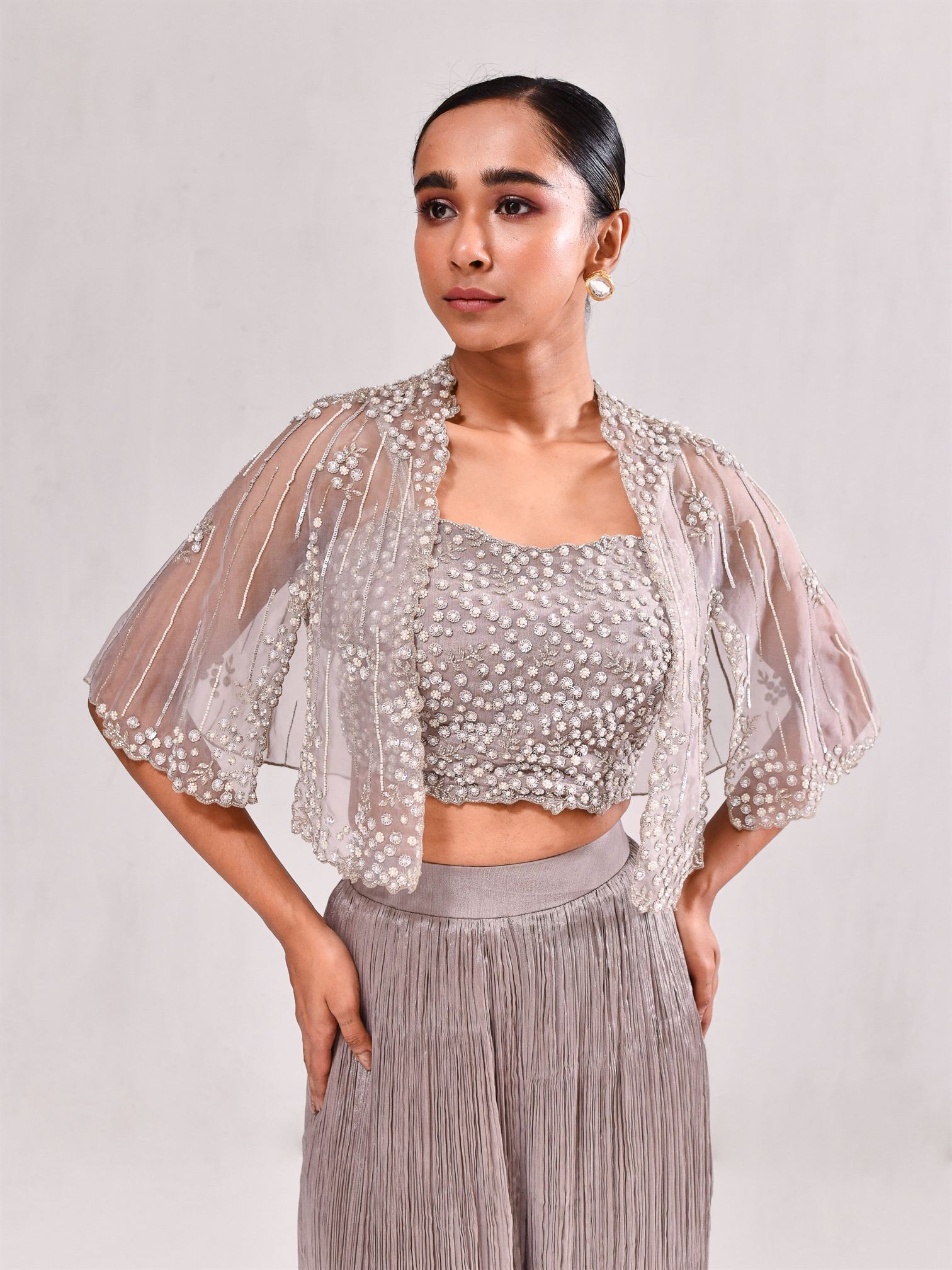 Sequins Pearl Cape Crush Pant Indo
