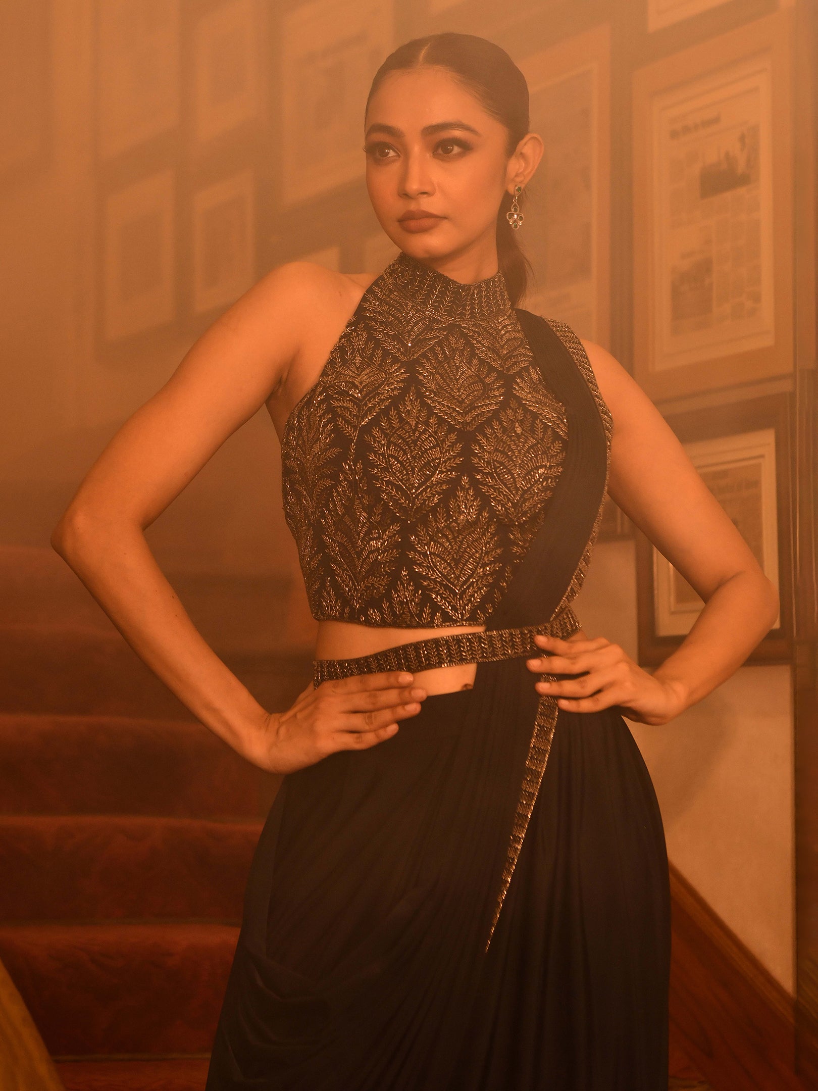 Sheer Halter Stitched Saree