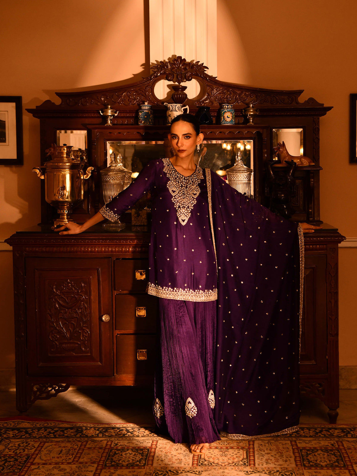 Silver Zardosi Crushed Garara Suit Set