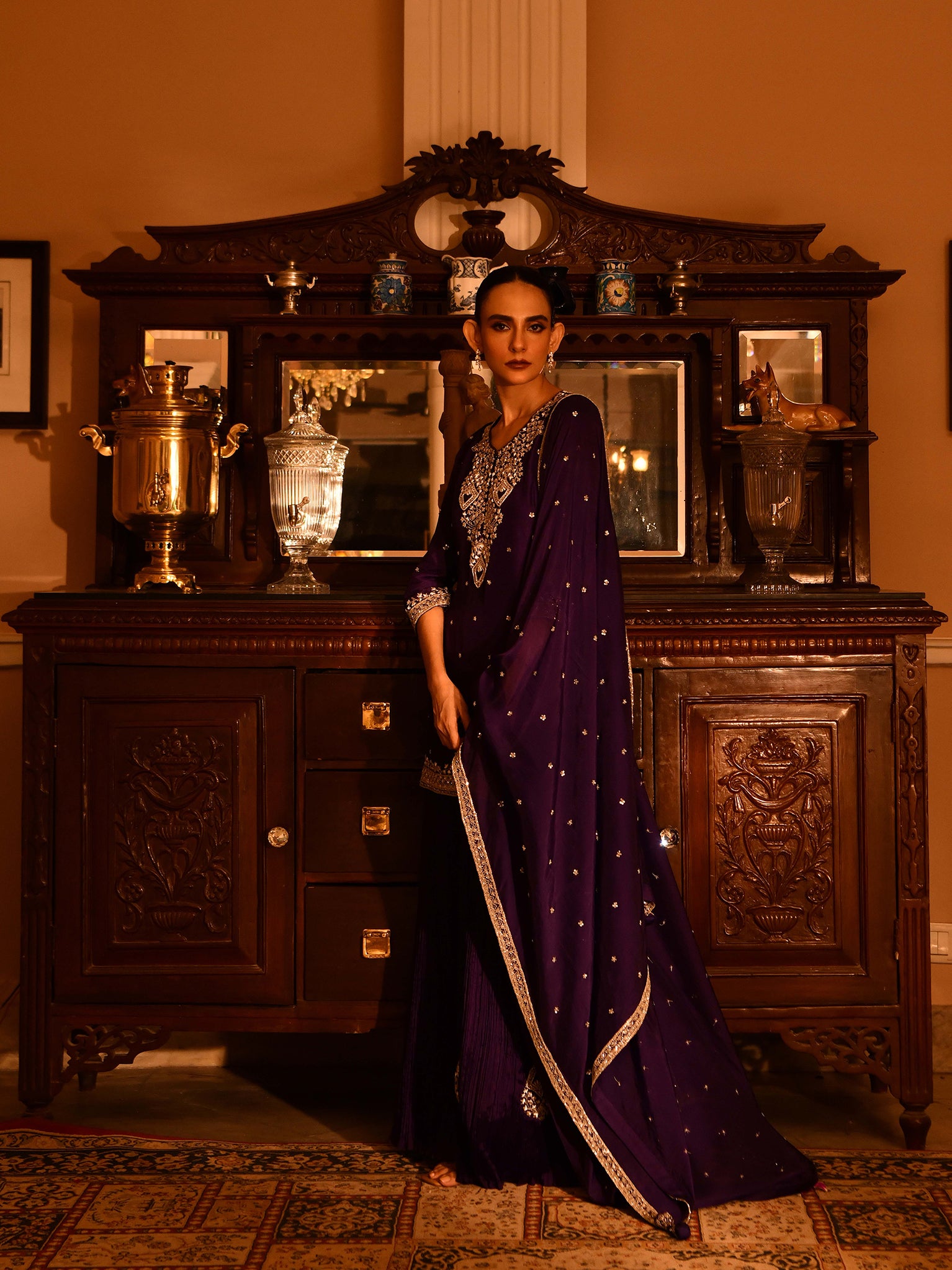 Silver Zardosi Crushed Garara Suit Set