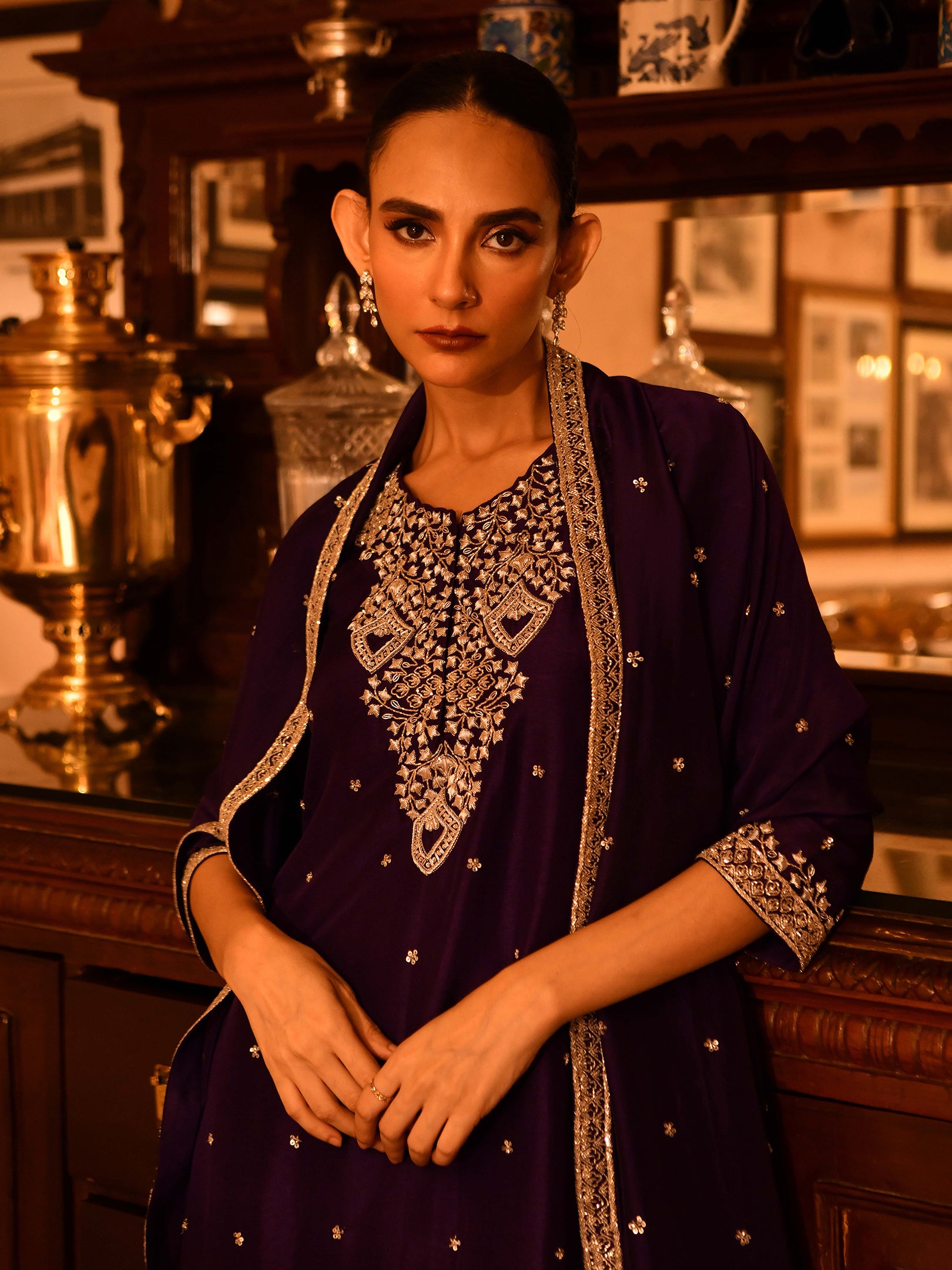 Silver Zardosi Crushed Garara Suit Set